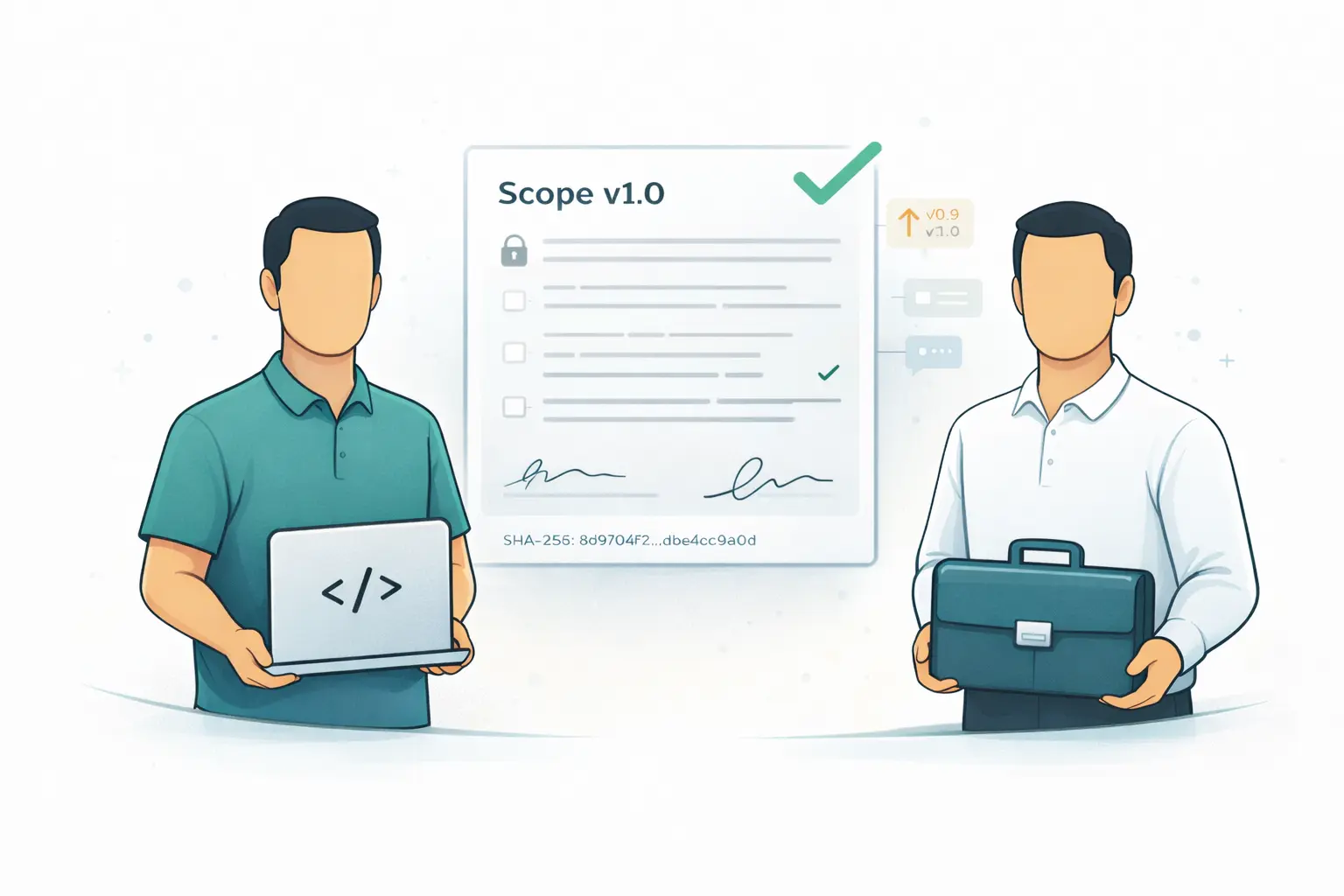 Illustration of a signed scope agreement workflow